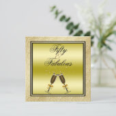 ゴールドグリッターズハイヒール＆シャンパン ファビュラス50 招待状 (スタンド正面)