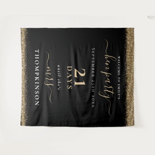 ゴールドグリッターデイズ ウェディング ウェルカム ヘンパーティー ブラック タペストリー (正面(横))