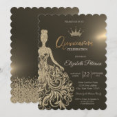 ゴールドグリッタードレス、ダイヤモンドゴールドのキンセアネラ 招待状 (正面/裏面)