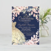 ゴールドグリッタードレス、ティアラ、フラワーのキンセアニエラ 招待状 (スタンド正面)