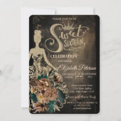 ゴールドグリッタードレス、ティアラ、ローズ ゴシック スイート16 招待状 (正面)