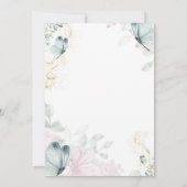 ゴールドグリッタードレス 青い蝶 ゴールドフレーム 招待状 (裏面)