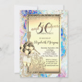 ゴールドグリッタードレス、風船、オパール 50歳の誕生日 招待状 (正面)