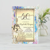 ゴールドグリッタードレス、風船、オパール 50歳の誕生日 招待状 (スタンド正面)