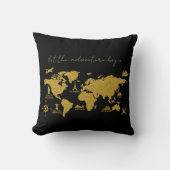ゴールドグリッター世界地図 - エレガントな黒の背景に輝く冒険 クッション (正面)