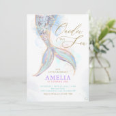 ゴールドグリッター人魚の尾のワンダフルな海の誕生日 招待状 (スタンド正面)