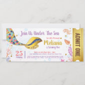 ゴールドグリッター人魚海の下のチケットパス 招待状 (正面)
