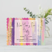 ゴールドグリッター付きレインボーストライプ新年会 招待状 (スタンド正面)