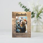 ゴールドグリッター写真卒業証書 名前クラステキストを追加 ポストカード (スタンド正面)