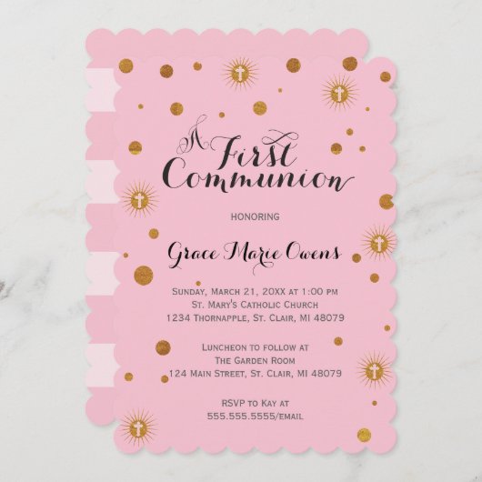 ゴールドグリッター初領聖体招待状 招待状 (正面/裏面)