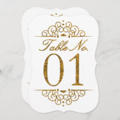 ゴールドグリッター効果の結婚式テーブルナンバーカード（01） 招待状 (正面/裏面)