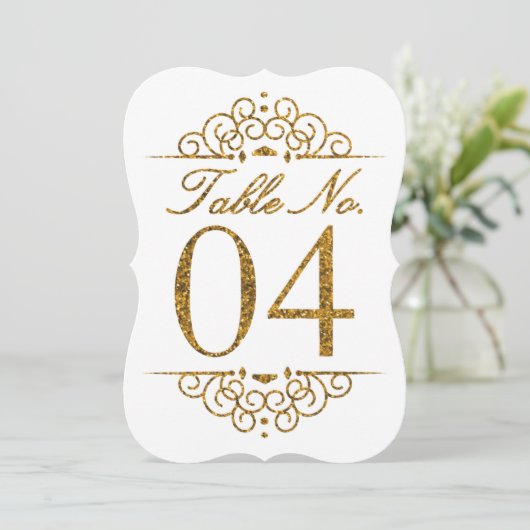 ゴールドグリッター効果の結婚式テーブルナンバーカード（04） 招待状 (スタンド正面)