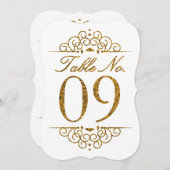 ゴールドグリッター効果の結婚式テーブルナンバーカード（09） 招待状 (正面/裏面)
