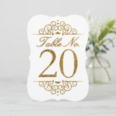 ゴールドグリッター効果の結婚式テーブル番号カード（20） 招待状 (スタンド正面)
