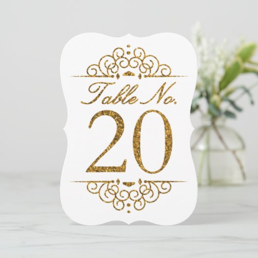 ゴールドグリッター効果の結婚式テーブル番号カード（20） 招待状 (スタンド正面)