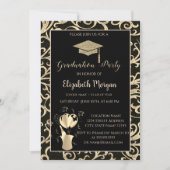 ゴールドグリッター卒業帽の渦巻き 卒業パーティー 招待状 (正面)