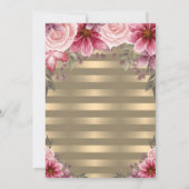 ゴールドグリッター卒業帽、ストライプの花 招待状 (裏面)