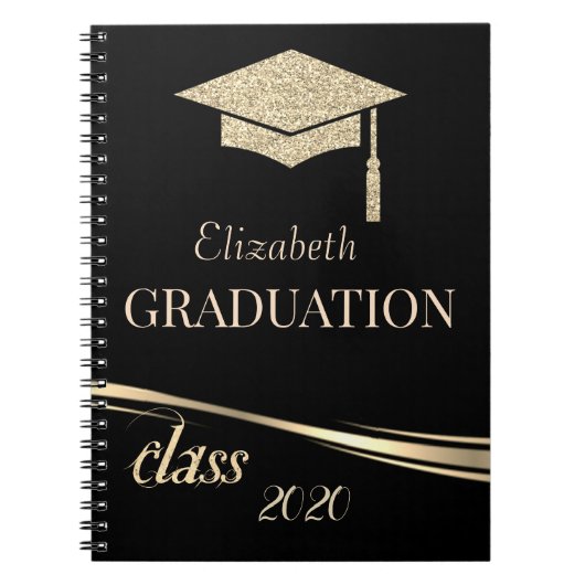 ゴールドグリッター卒業帽、2020年卒業生 ノートブック (正面)