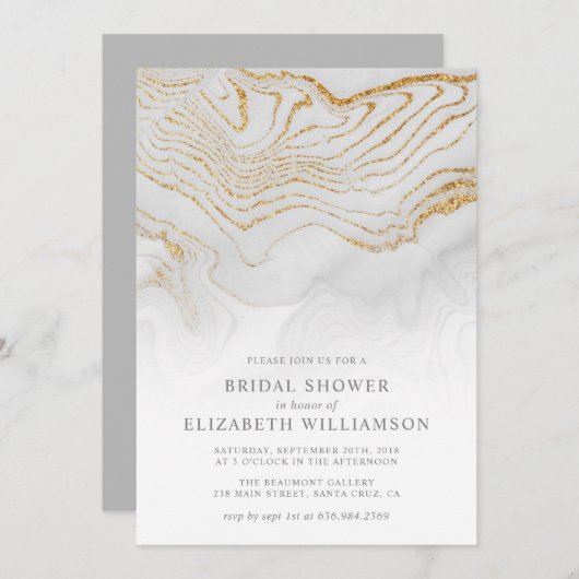 ゴールドグリッター大理石 ブライダルシャワー招待状 招待状 (正面/裏面)