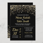 ゴールドグリッター新年会ウェディング 招待状 (正面/裏面)