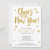 ゴールドグリッター白の新年パーティー招待状 招待状 (正面)