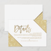 ゴールドグリッター白スクリプト結婚式方向 エンクロージャーカード (正面/裏面)