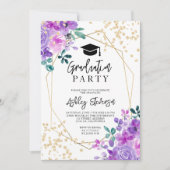 ゴールドグリッター紫の花の写真卒業 招待状 (正面)