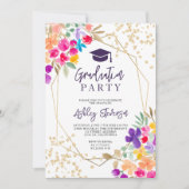 ゴールドグリッター花の野生の花の写真卒業 招待状 (正面)