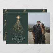 ゴールドグリッター輝き緑のモダンなクリスマス写真 シーズンカード (正面/裏面)