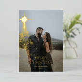 ゴールドグリッター輝き青モダンなクリスマスホリデー 箔シーズンカード (立ち正面)