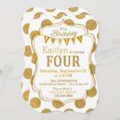 ゴールドグリッター輝き4歳誕生日招待状 招待状 (正面/裏面)