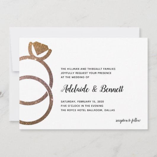 ゴールドグリッター重ねリング モダンウェディング 招待状 (正面)