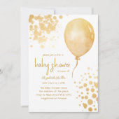 ゴールドグリッター風船シンプルベビーシャワー 男の子 女の子 赤ちゃん歓迎 招待状 (正面)