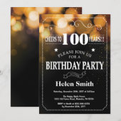ゴールドグリッター100歳の誕生日招待状 招待状 (正面/裏面)