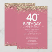 ゴールドグリッター40歳誕生日パーティー招待状 招待状 (正面/裏面)