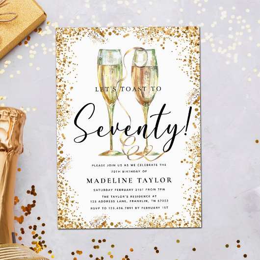ゴールドグリッター70歳誕生日パーティー 招待状