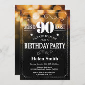 ゴールドグリッター90歳誕生日招待状 招待状 (正面/裏面)