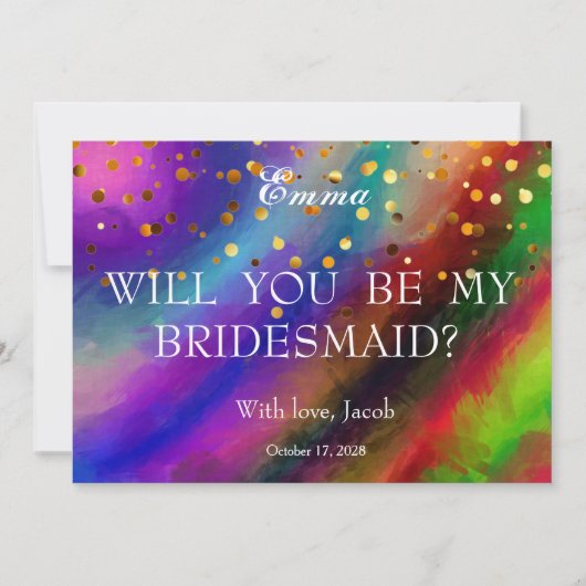 ゴールドグリッター あなたは私のブライズメイドになってくれますか 招待状 (正面)
