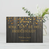 ゴールドグリッター あなたは私のブライズメイドになってくれる？ 木製 招待状 (スタンド正面)