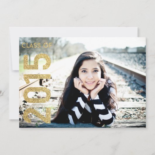 ゴールドグリッター クラスオブ2015 卒業式2015 招待状 (正面)