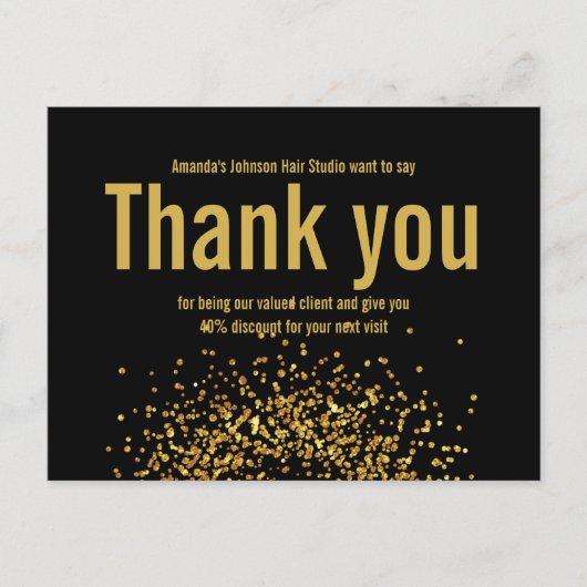 ゴールドグリッター スター ありがとう ボールド ブラック ポストカード (正面)