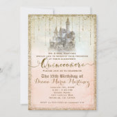 ゴールドグリッター ストーリーブック城 15 キンセアニエラ フォト 招待状 (正面)