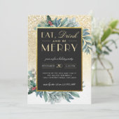 ゴールドグリッター スノー 食べて飲んで楽しく ホリデーパーティー 招待状 (スタンド正面)