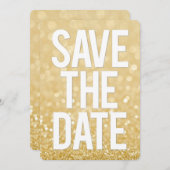 ゴールドグリッター・セーブ・ザ・デート・タイポグラフィ 招待状 (正面/裏面)