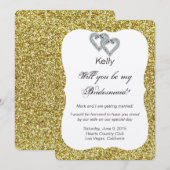 ゴールドグリッター ダイヤモンドハート ブライズメイド カード (正面/裏面)