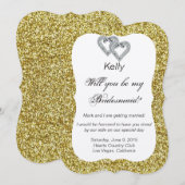 ゴールドグリッター ダイヤモンド ハート ブライドメイド カード (正面/裏面)