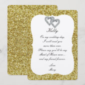 ゴールドグリッター ダイヤモンド ハート メイド オブ オナー カード (正面/裏面)