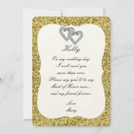 ゴールドグリッター ダイヤモンド ハート メイド オブ オナー カード