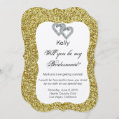 ゴールドグリッター ダイヤモンド ハート 花嫁の友人 カード (正面/裏面)
