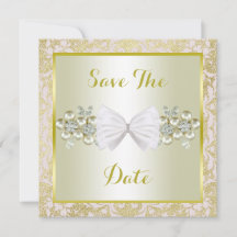 ゴールドグリッター、ダイヤモンド フローラル ジェム＆リボン ウェディング